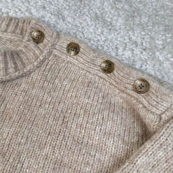J. Crew Button Shoulder Alpaca Wool Crewneck Sweater Heather Oatmeal - Picture 7 of 9
